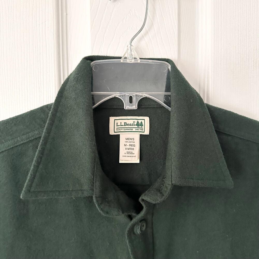 LL Bean Men Dark Green Button Down Cotton Chamois Flannel Shirt MT03 Medium - Picture 6 of 8